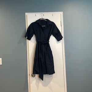 Like New Navy Blue Pinstripe Theory Shirt Dress with Detachable Belt, Size 2